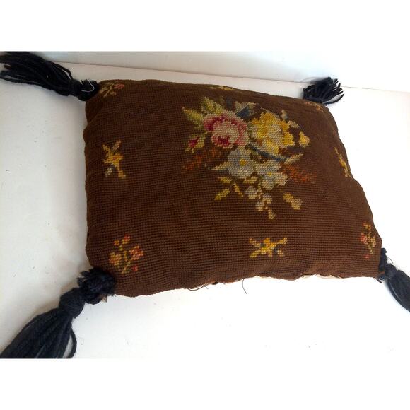 Vintage Antique Needlepoint Petit Point Floral Pillow READ - Picture 6 of 8